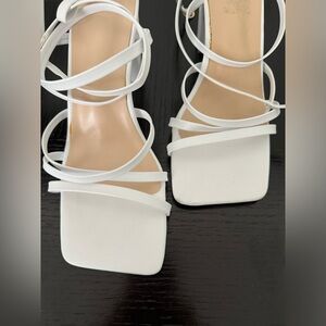 Square Toe White Strappy Heels